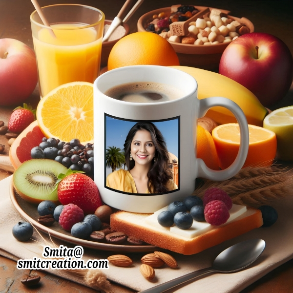 Coffee Mug Photo Frame With Fruits