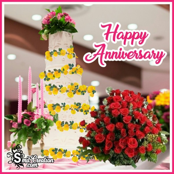 Happy Anniversary Cake With Bouquet