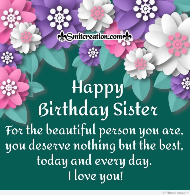 To My Beautiful Sister Happy Birthday Card SmitCreation