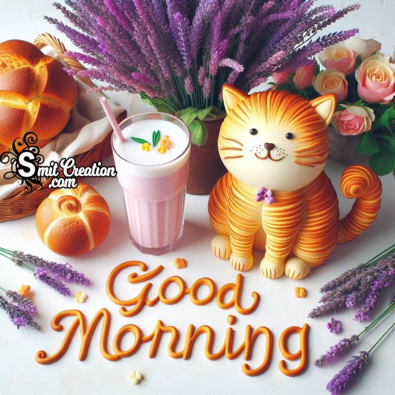 Funny Bread Cat Breakfast Good Morning Photo