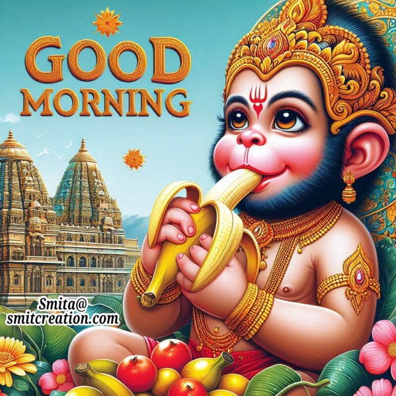 Baby Hanuman Eating Banana Good Morning Picture