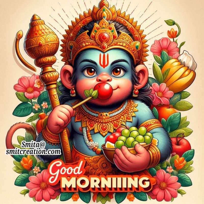 Bal Hanuman Ji Good Morning Eating Fruits Photo