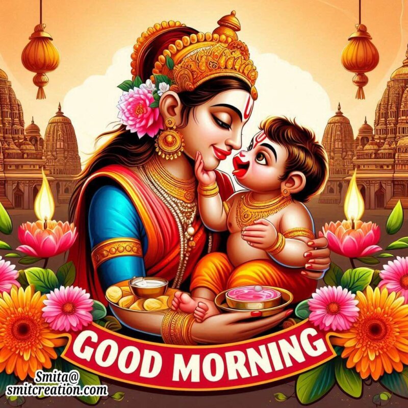 Good Morning Bal Hanuman With Flowers Photo