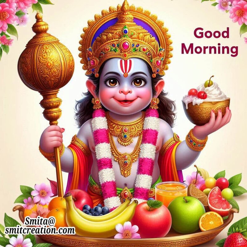 Good Morning Bal Hanuman With Fruits Image