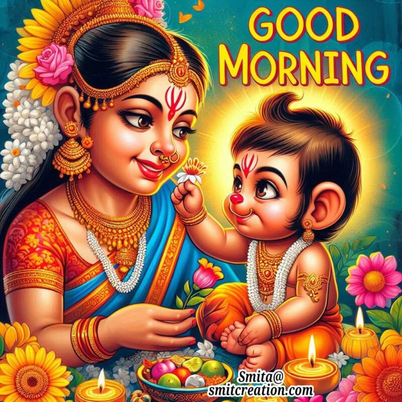 Lord Baby Hanuman Ji With Anjani Devi Morning Pic